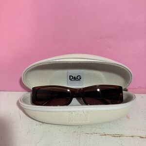 D&G Rectangular Brown Frame Sunglasses with White Case